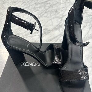Kendall & Kylie Giselle Black Sequin Block Heels Size 11 NWT